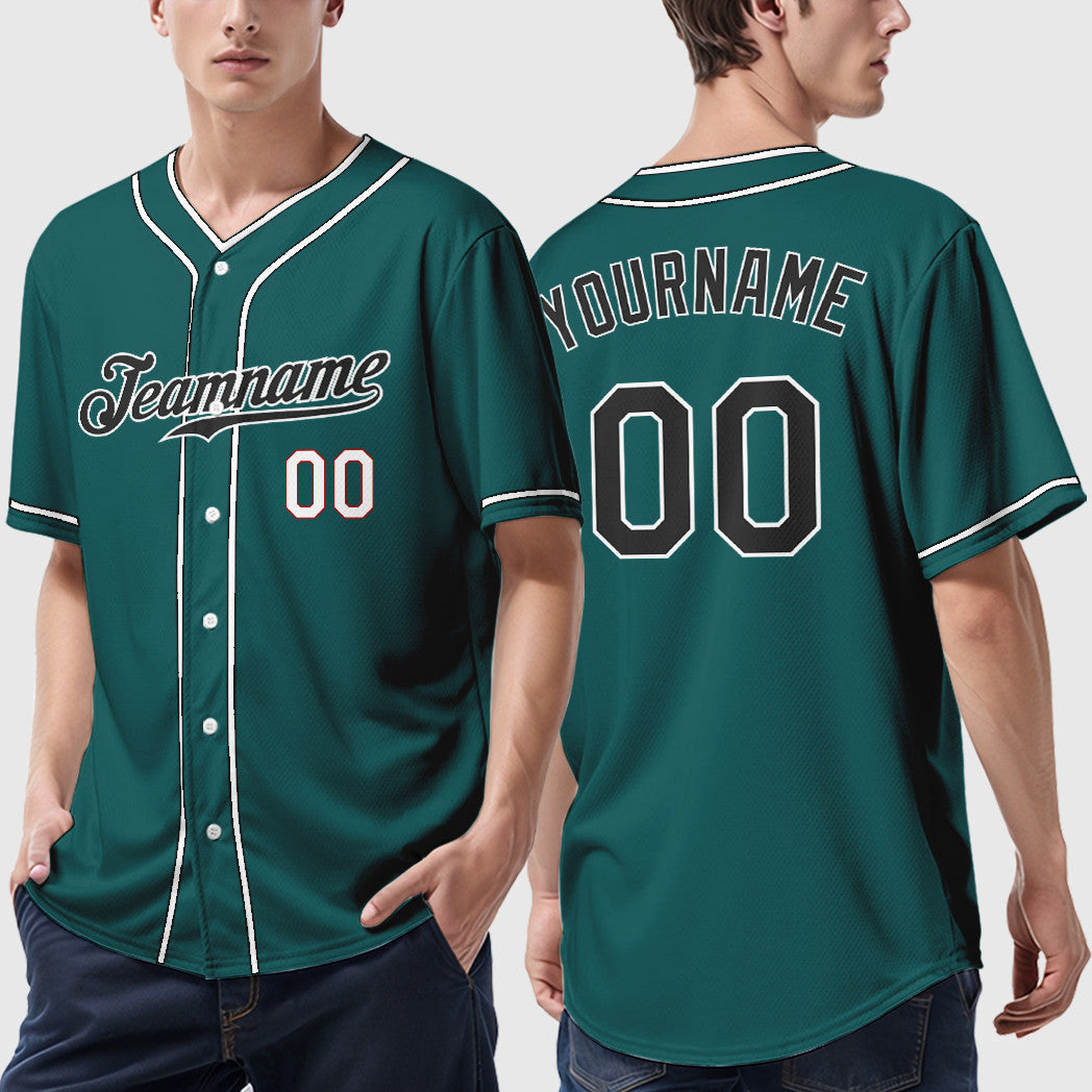 Custom Teal Black Black-White Piping Baseball Jersey