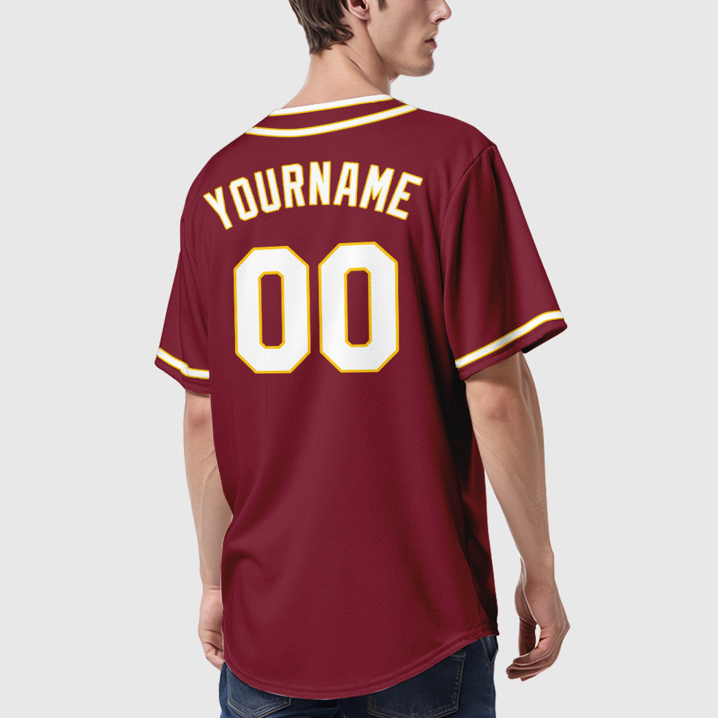 Custom Crimson White White-Gold Piping Baseball Jersey