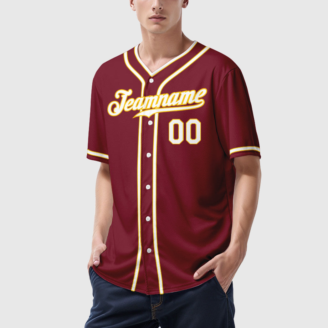 Custom Crimson White White-Gold Piping Baseball Jersey