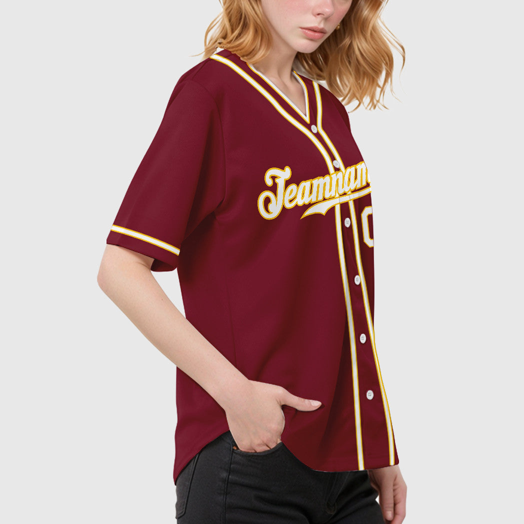 Custom Crimson White White-Gold Piping Baseball Jersey