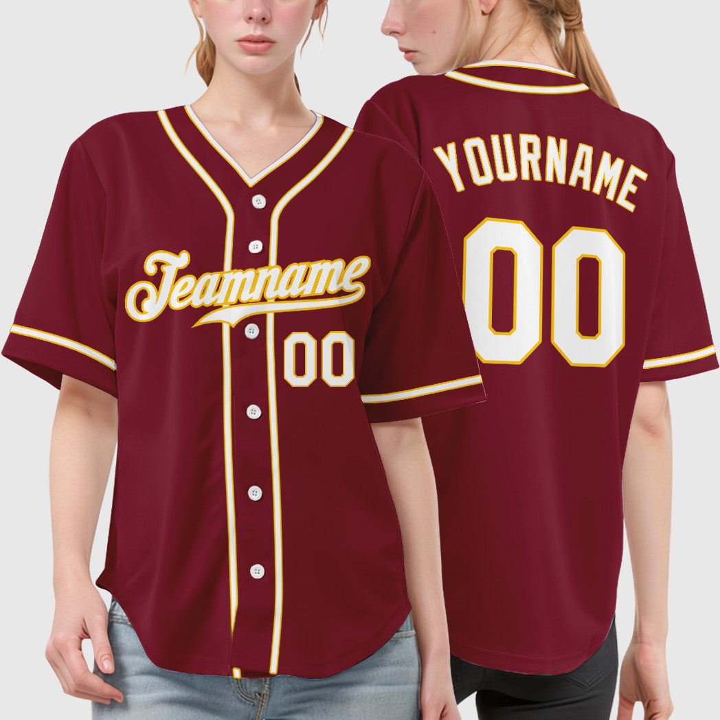 Custom Crimson White White-Gold Piping Baseball Jersey