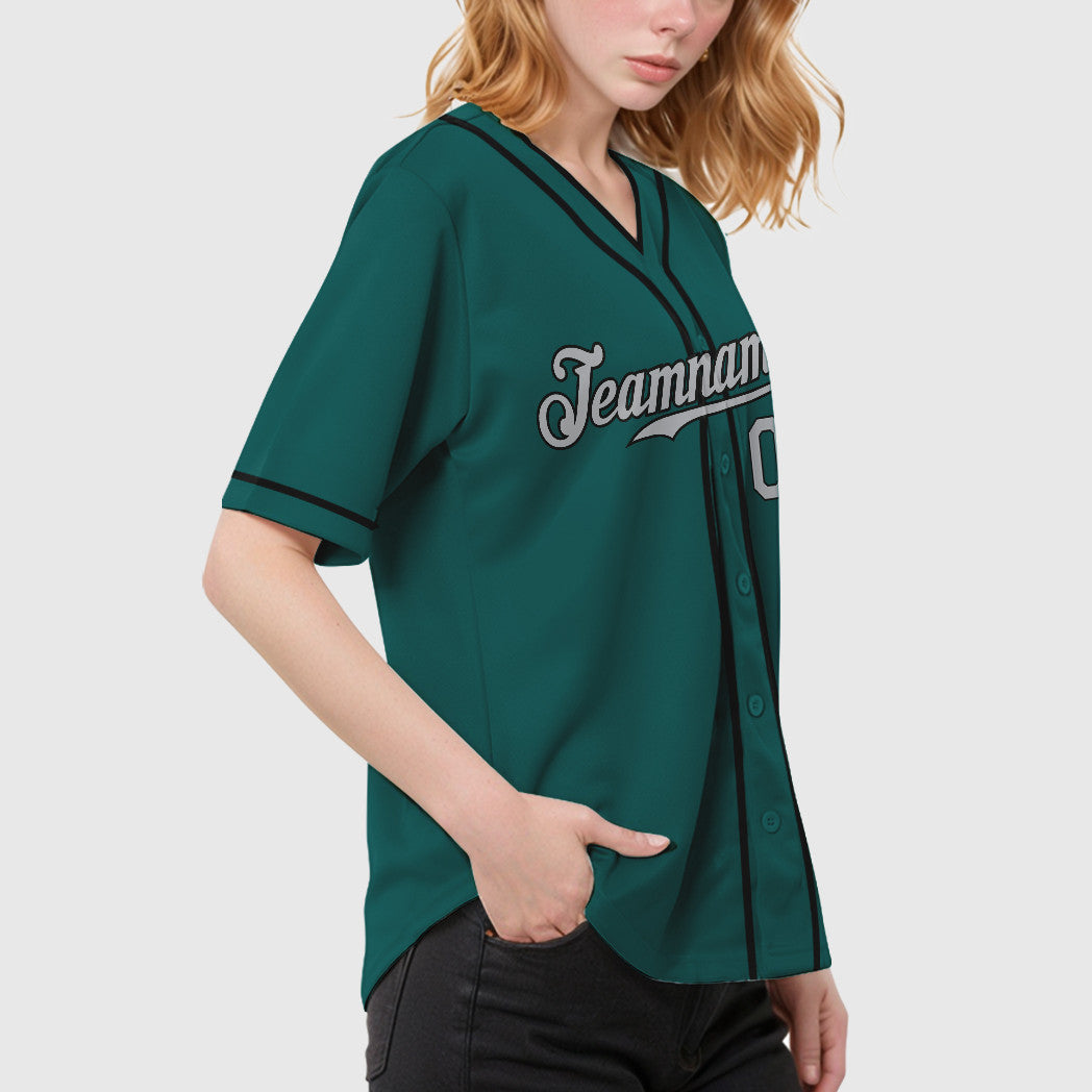 Custom Teal Gray Black Piping Baseball Jersey