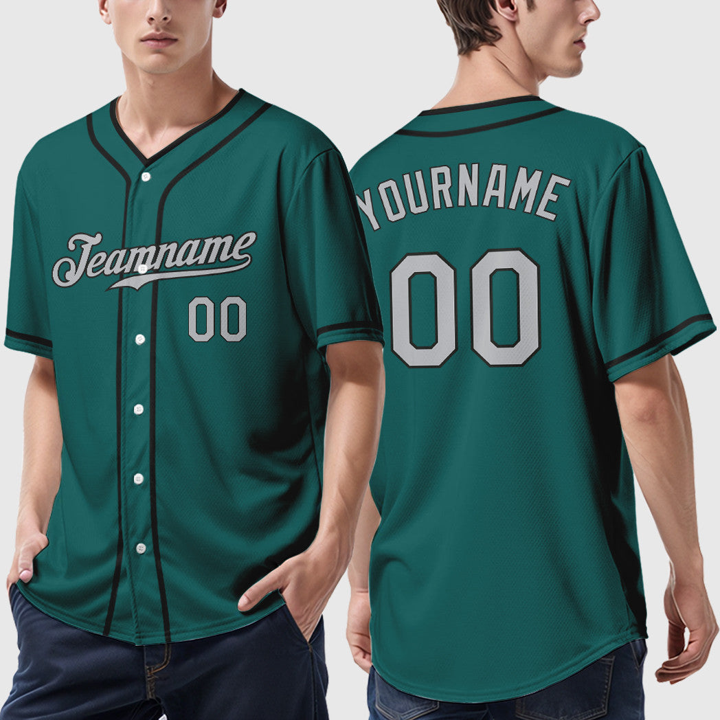 Custom Teal Gray Black Piping Baseball Jersey