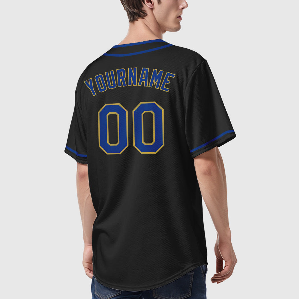 Custom Black Old Gold Royal Piping Baseball Jersey