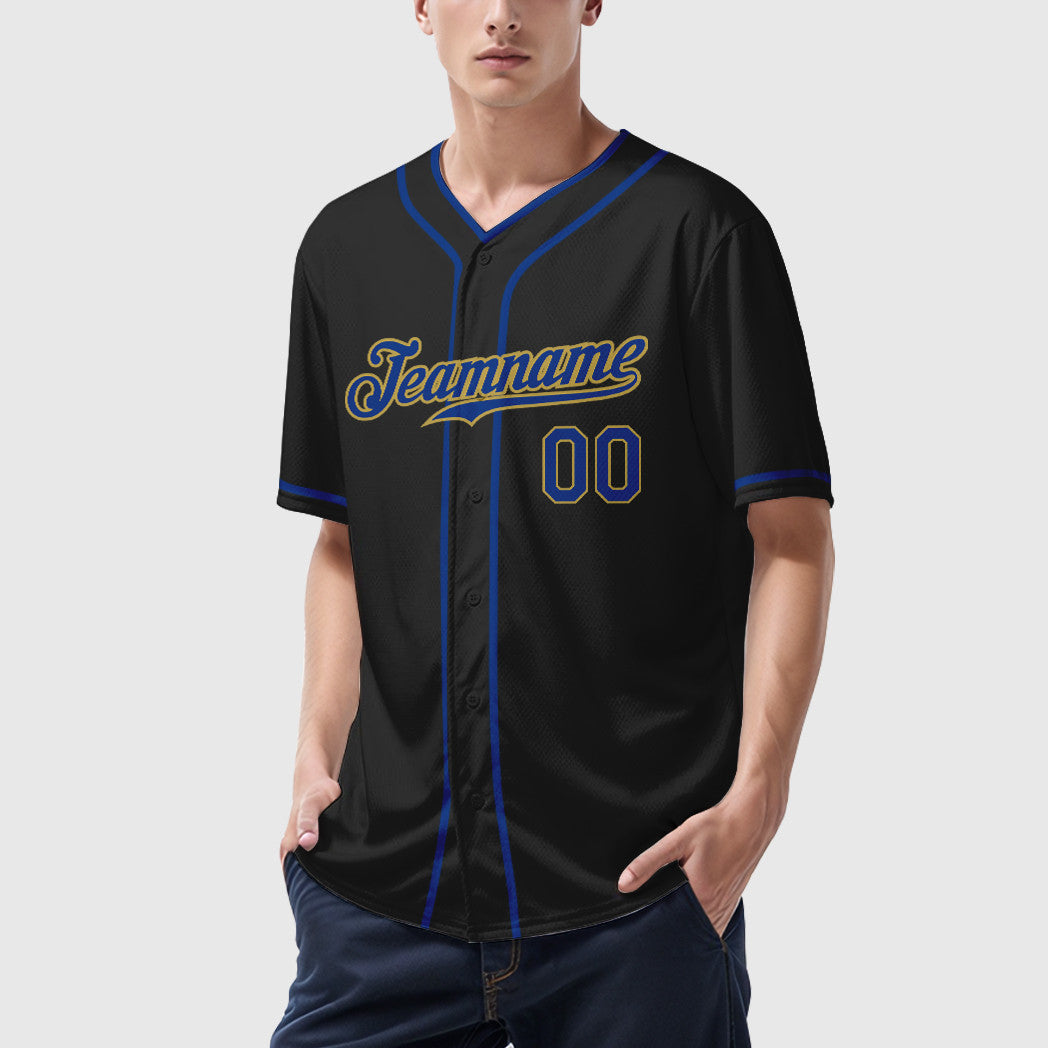 Custom Black Old Gold Royal Piping Baseball Jersey