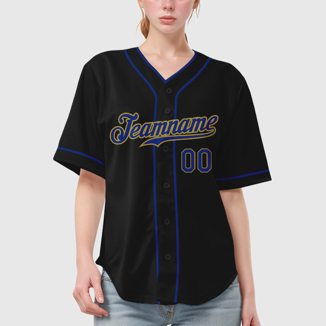 Custom Black Old Gold Royal Piping Baseball Jersey