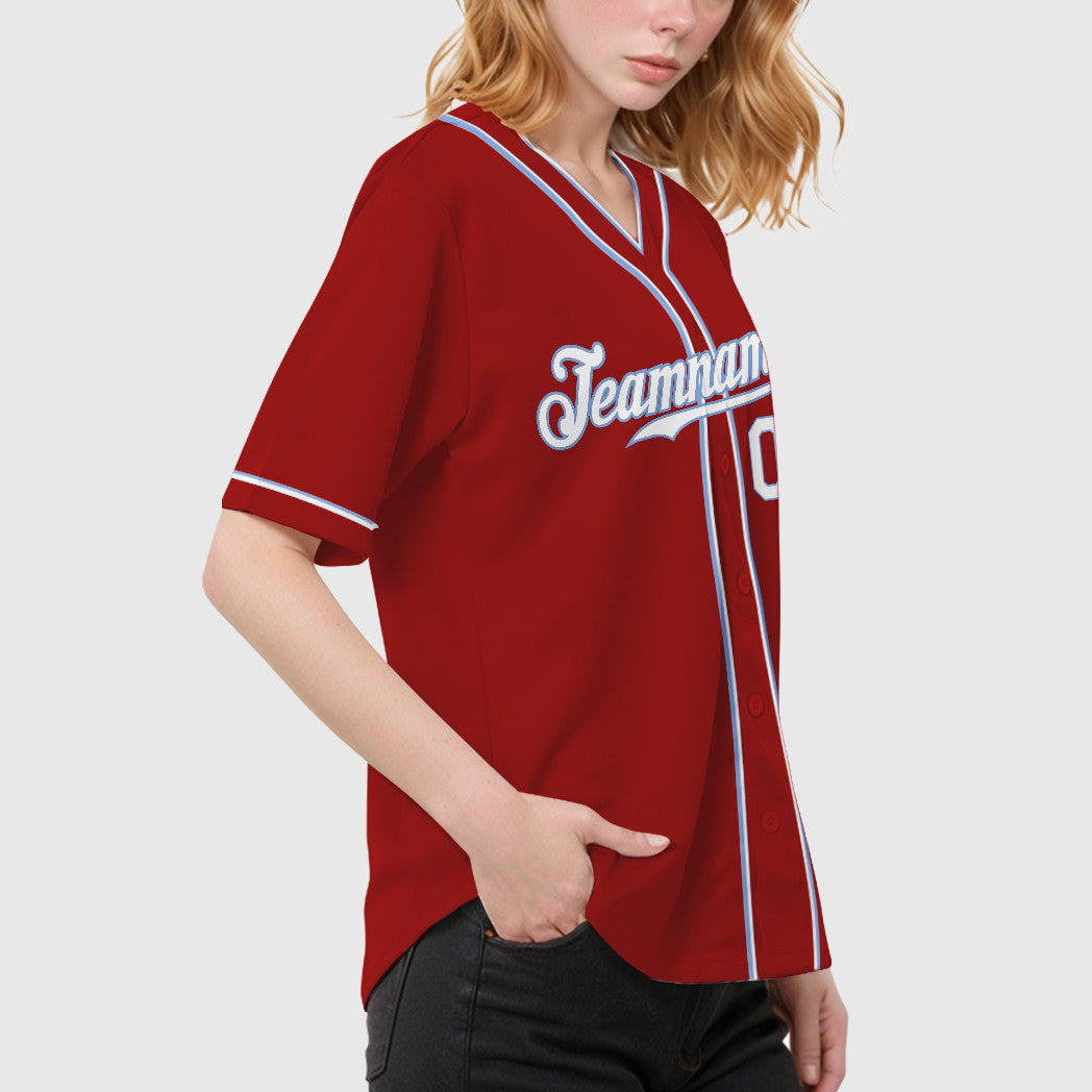 Custom Red White White-Light Blue Piping Baseball Jersey