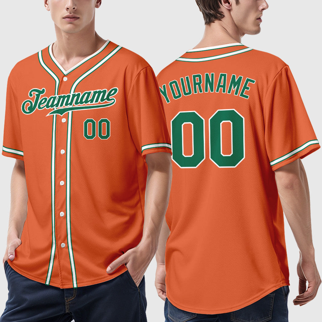 Custom Orange Kelly Green Kelly Green-White Piping Baseball Jersey