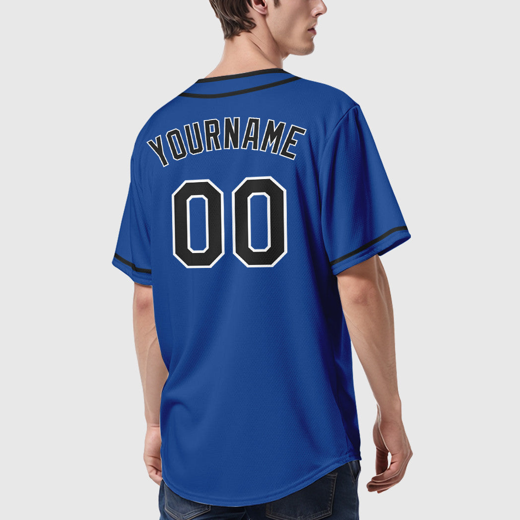 Custom Royal White Black-White Piping Baseball Jersey