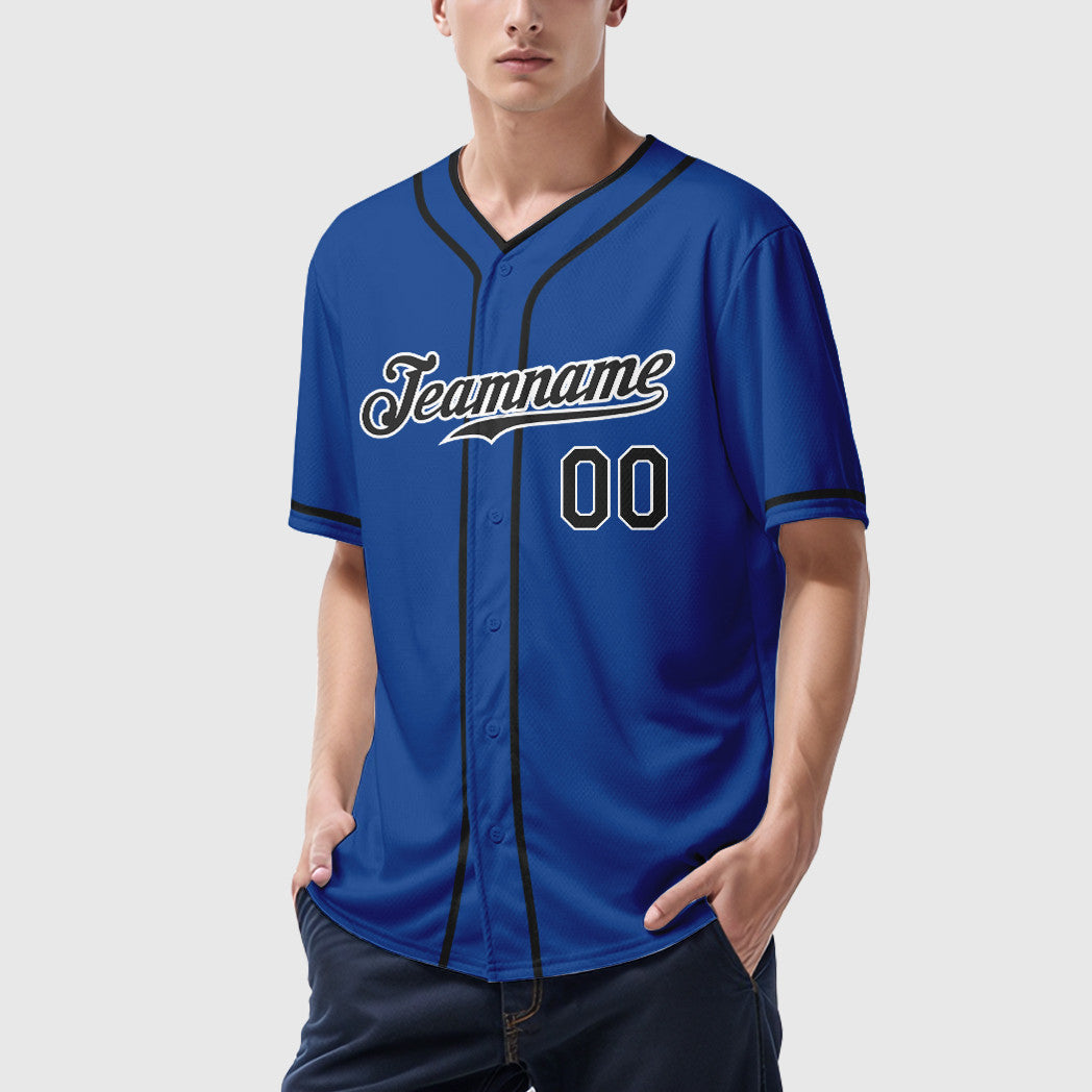 Custom Royal White Black-White Piping Baseball Jersey
