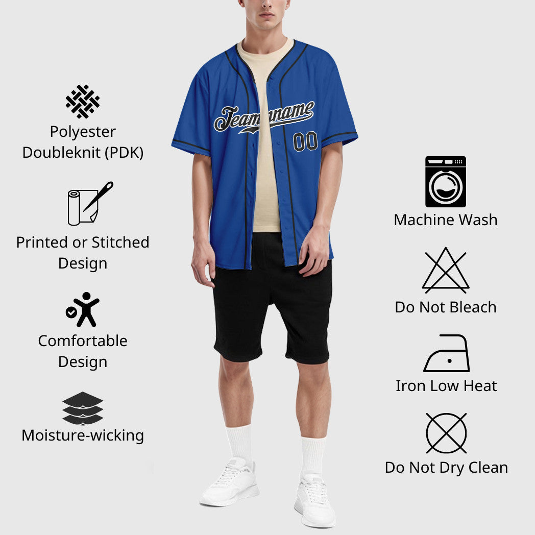 Custom Royal White Black-White Piping Baseball Jersey