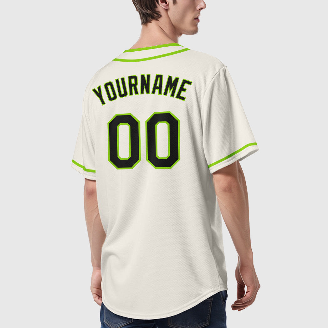 Custom Cream Black Neon Green Piping Baseball Jersey