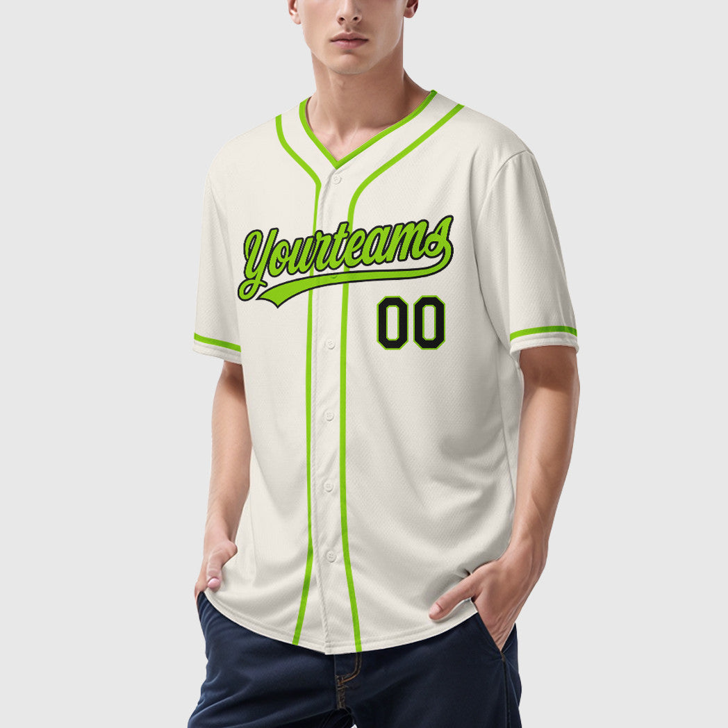 Custom Cream Black Neon Green Piping Baseball Jersey
