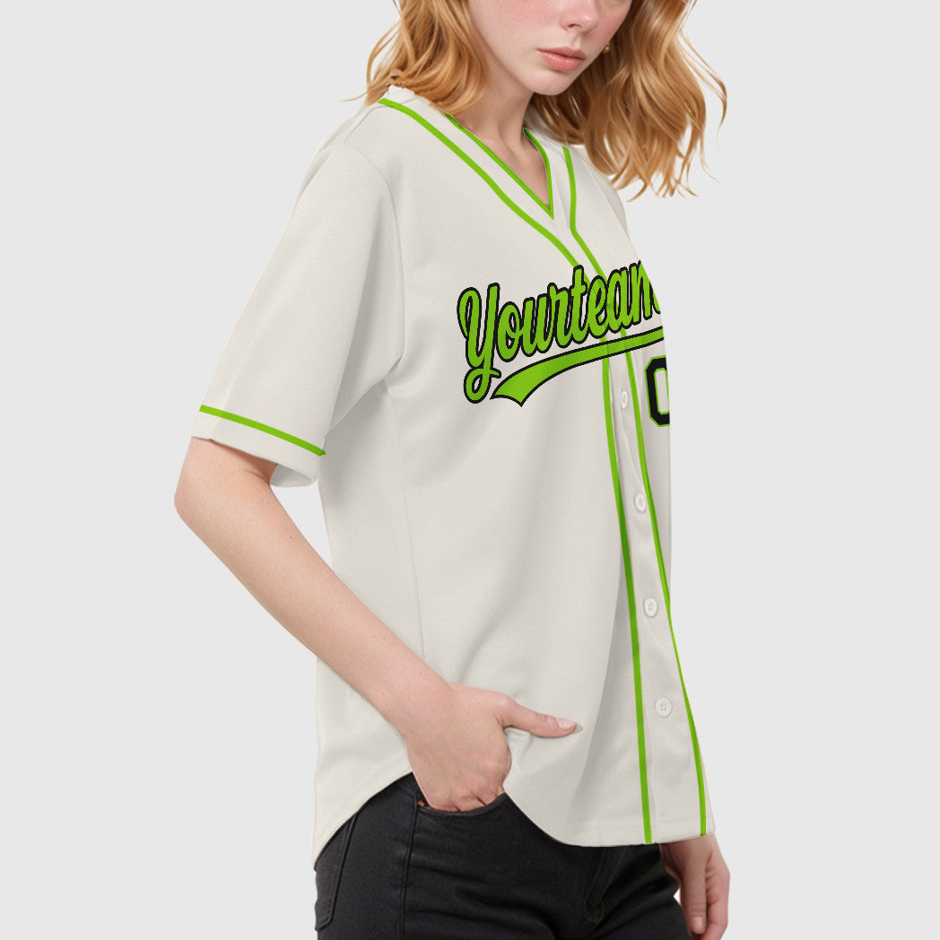 Custom Cream Black Neon Green Piping Baseball Jersey