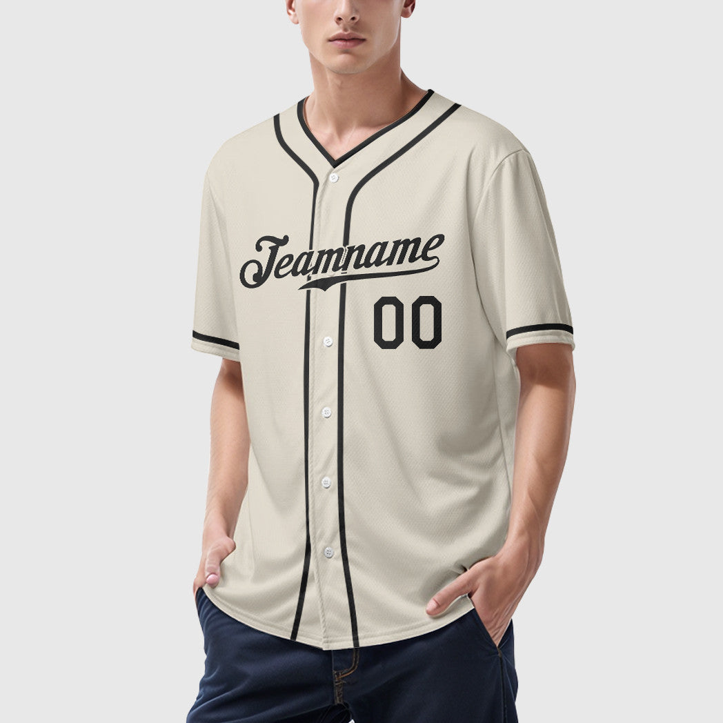 Custom Cream Black Black Piping Baseball Jersey