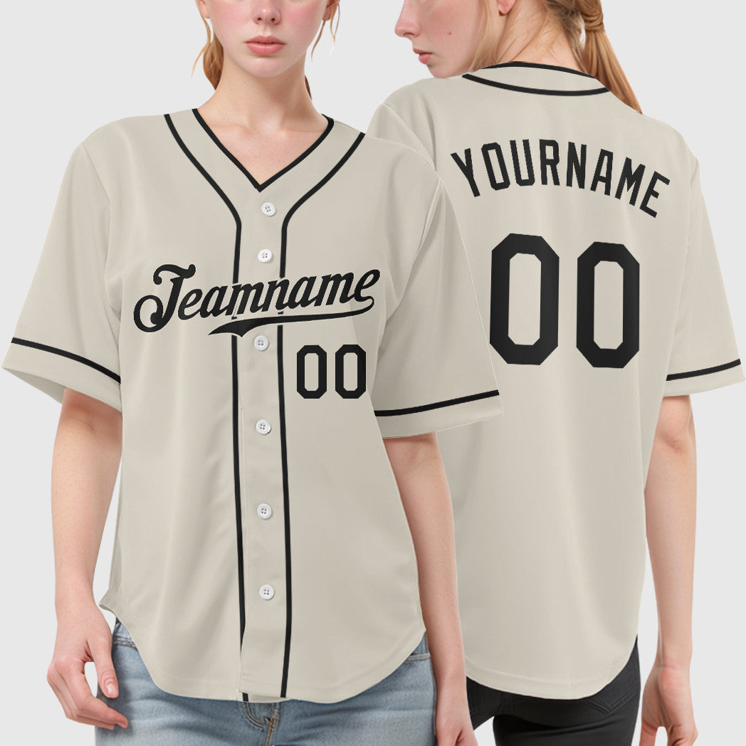 Custom Cream Black Black Piping Baseball Jersey