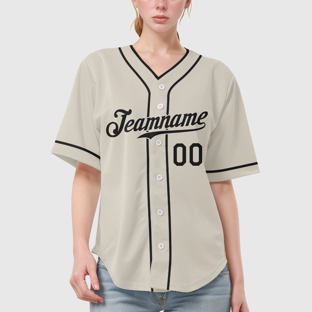 Custom Cream Black Black Piping Baseball Jersey