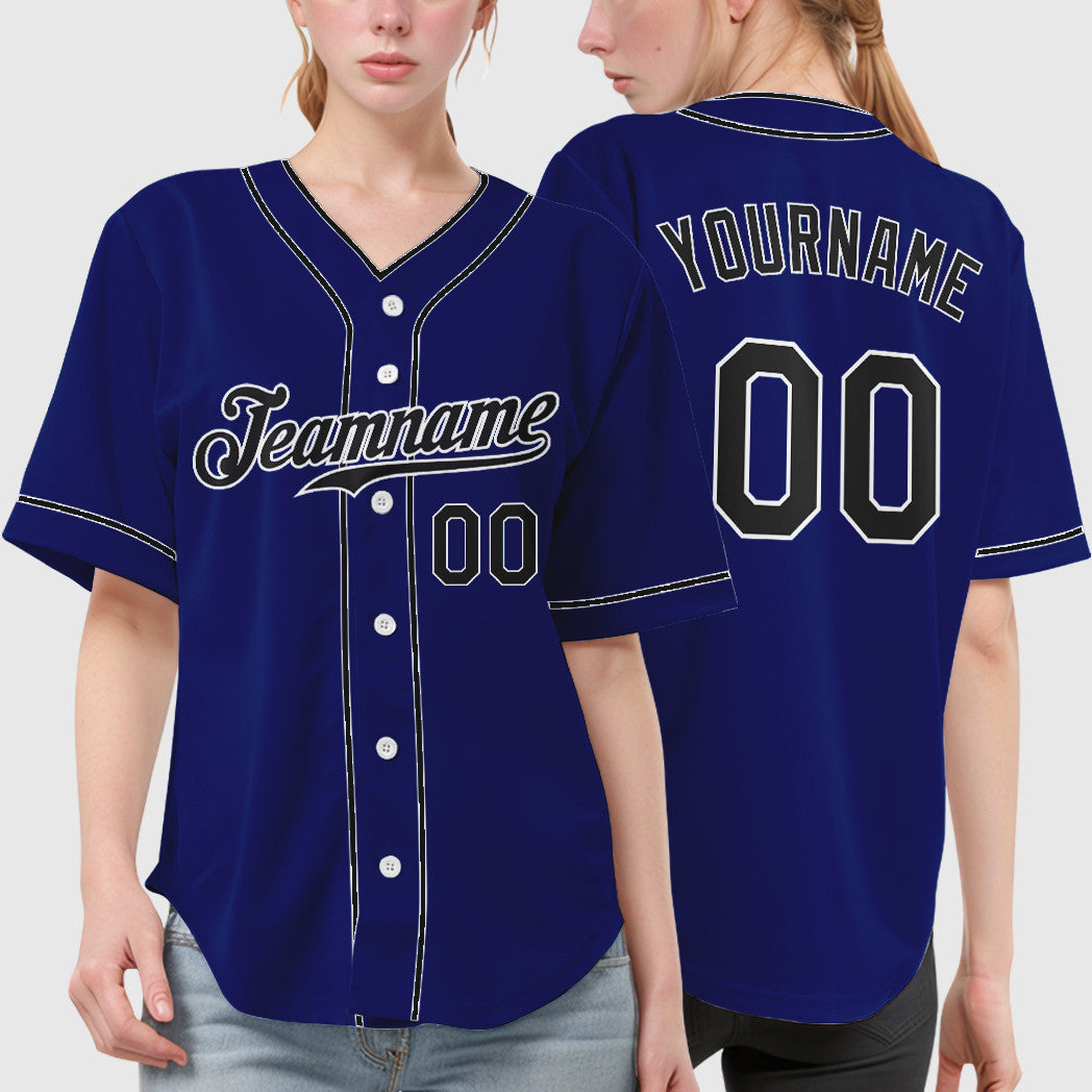 Custom Royal White Black Piping Baseball Jersey