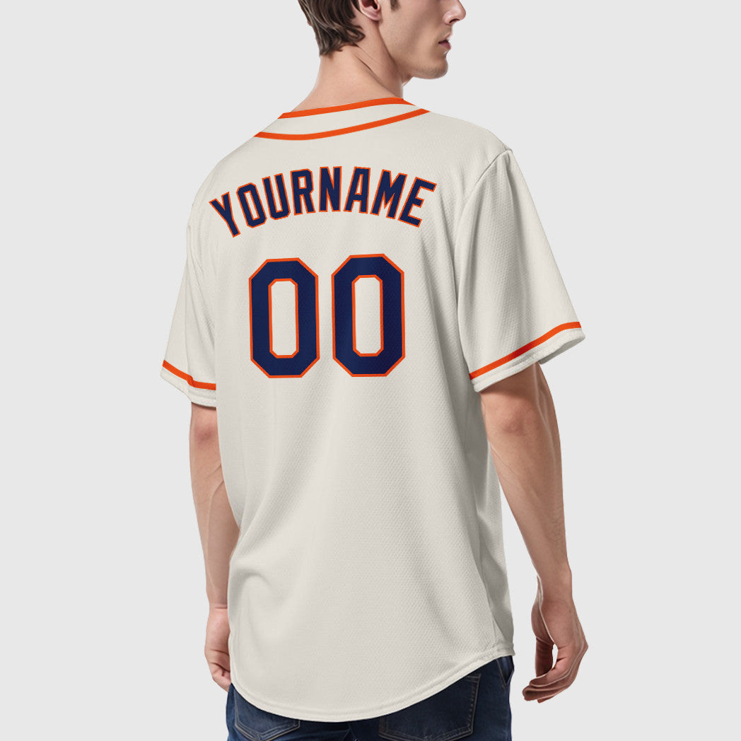 Custom Cream Navy Orange Piping Baseball Jersey