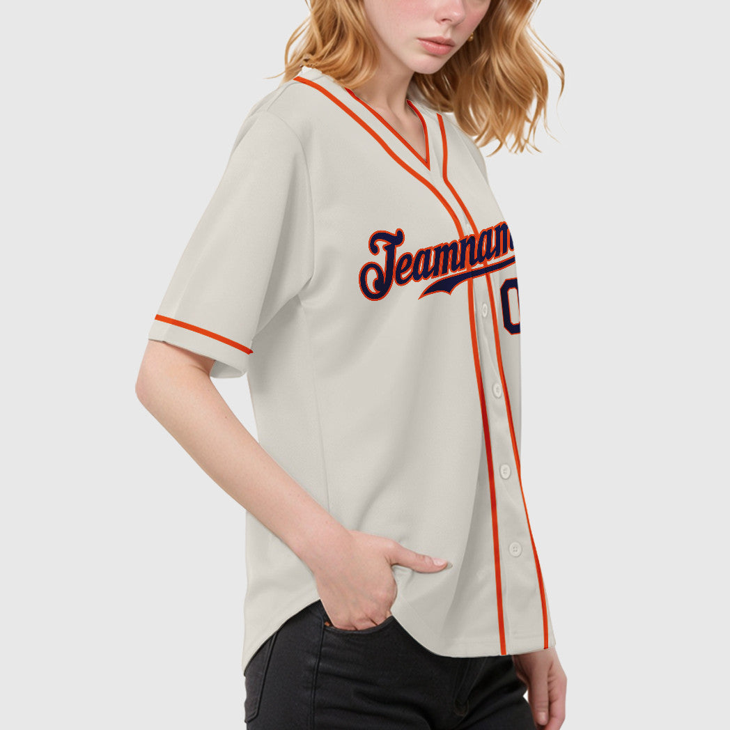 Custom Cream Navy Orange Piping Baseball Jersey