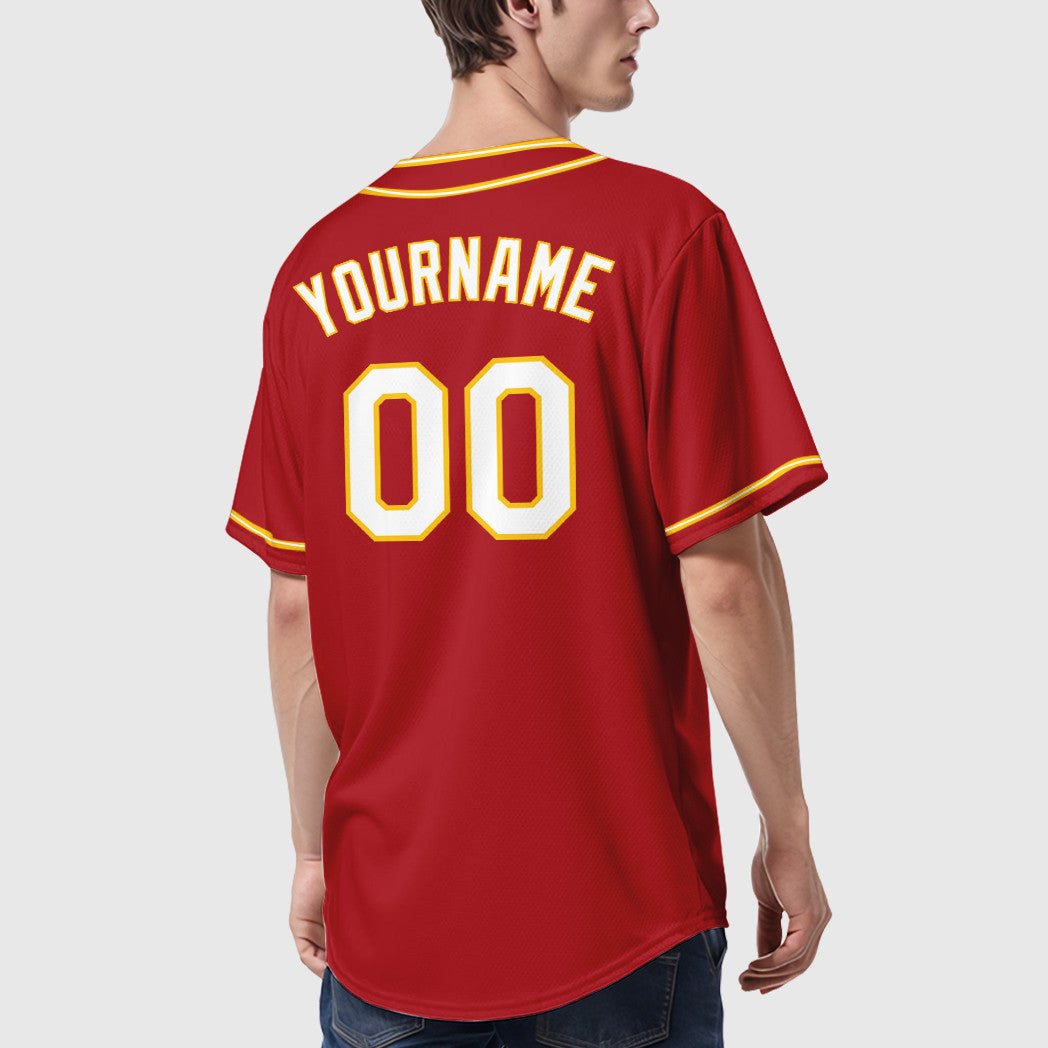Custom Red Gold White-Gold Piping Baseball Jersey