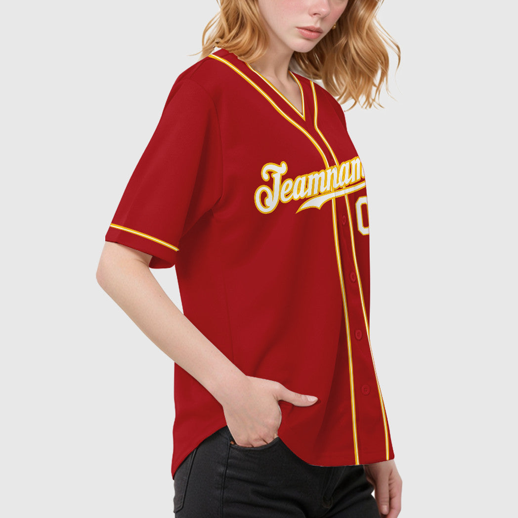 Custom Red Gold White-Gold Piping Baseball Jersey