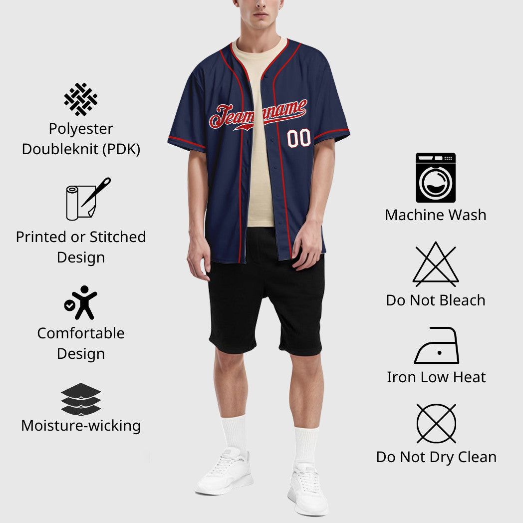 Custom Navy Red Red-White Piping Baseball Jersey