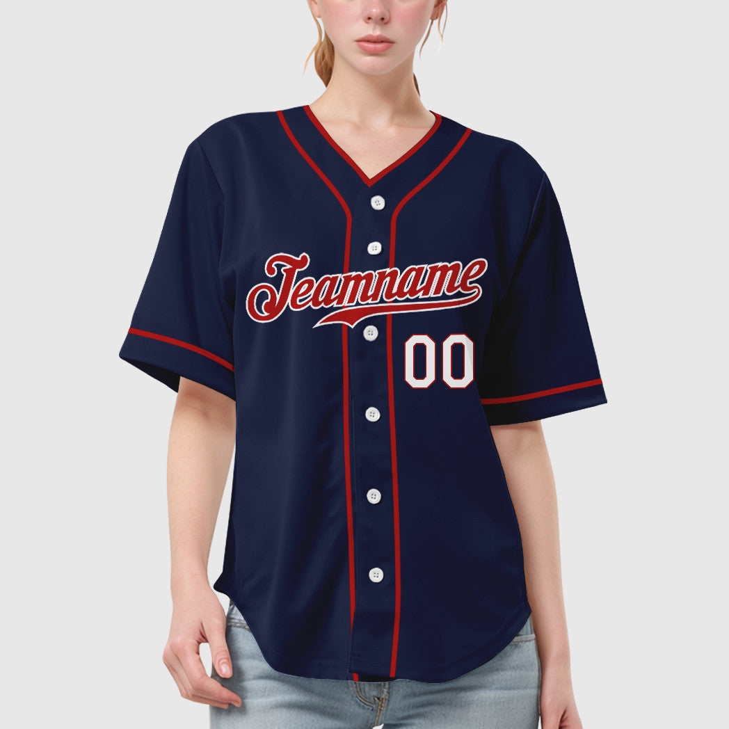 Custom Navy Red Red-White Piping Baseball Jersey