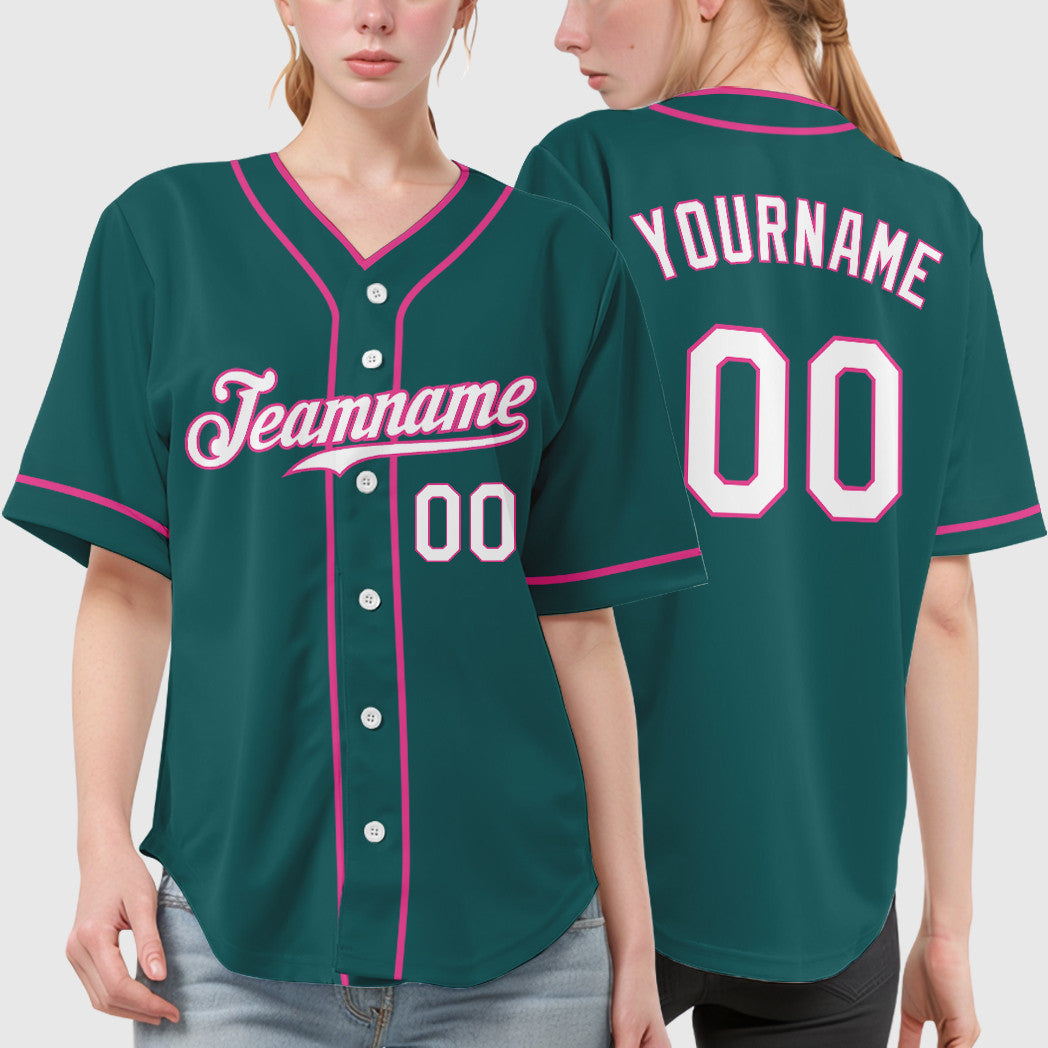 Custom Teal White Pink Piping Baseball Jersey