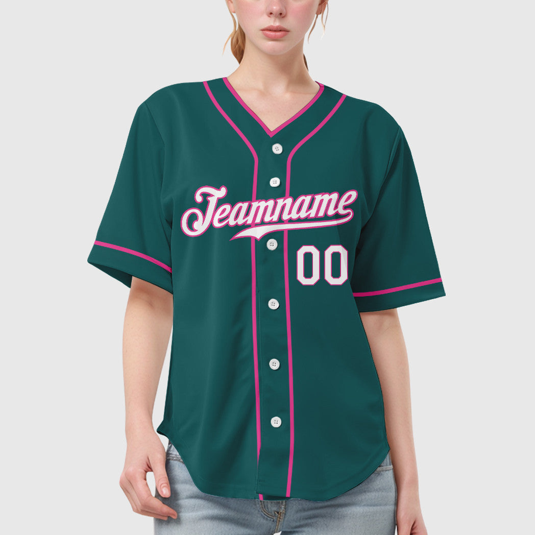 Custom Teal White Pink Piping Baseball Jersey