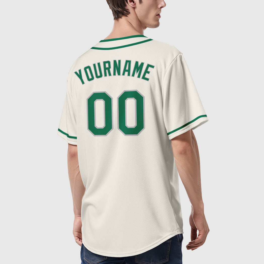 Custom Cream Gray Kelly Green Piping Baseball Jersey