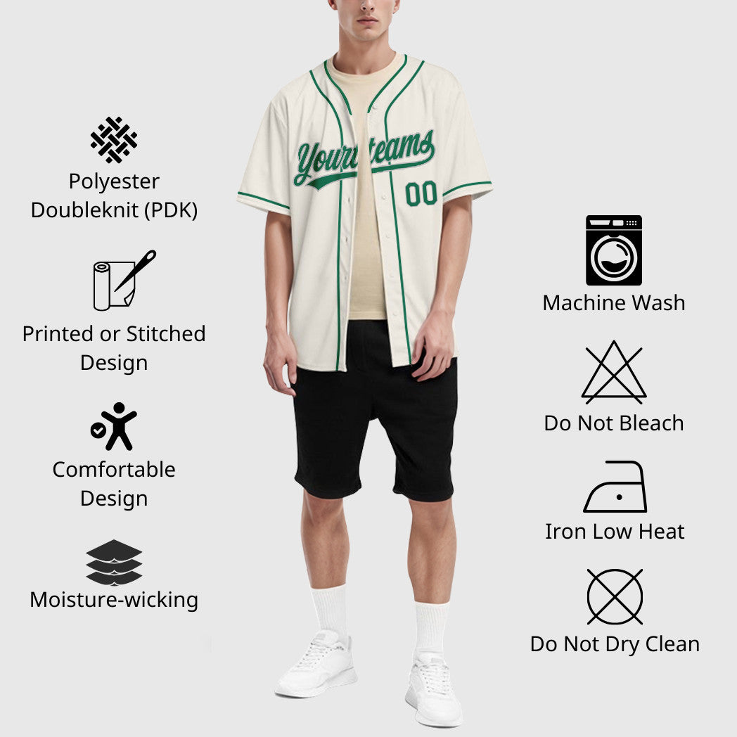 Custom Cream Gray Kelly Green Piping Baseball Jersey
