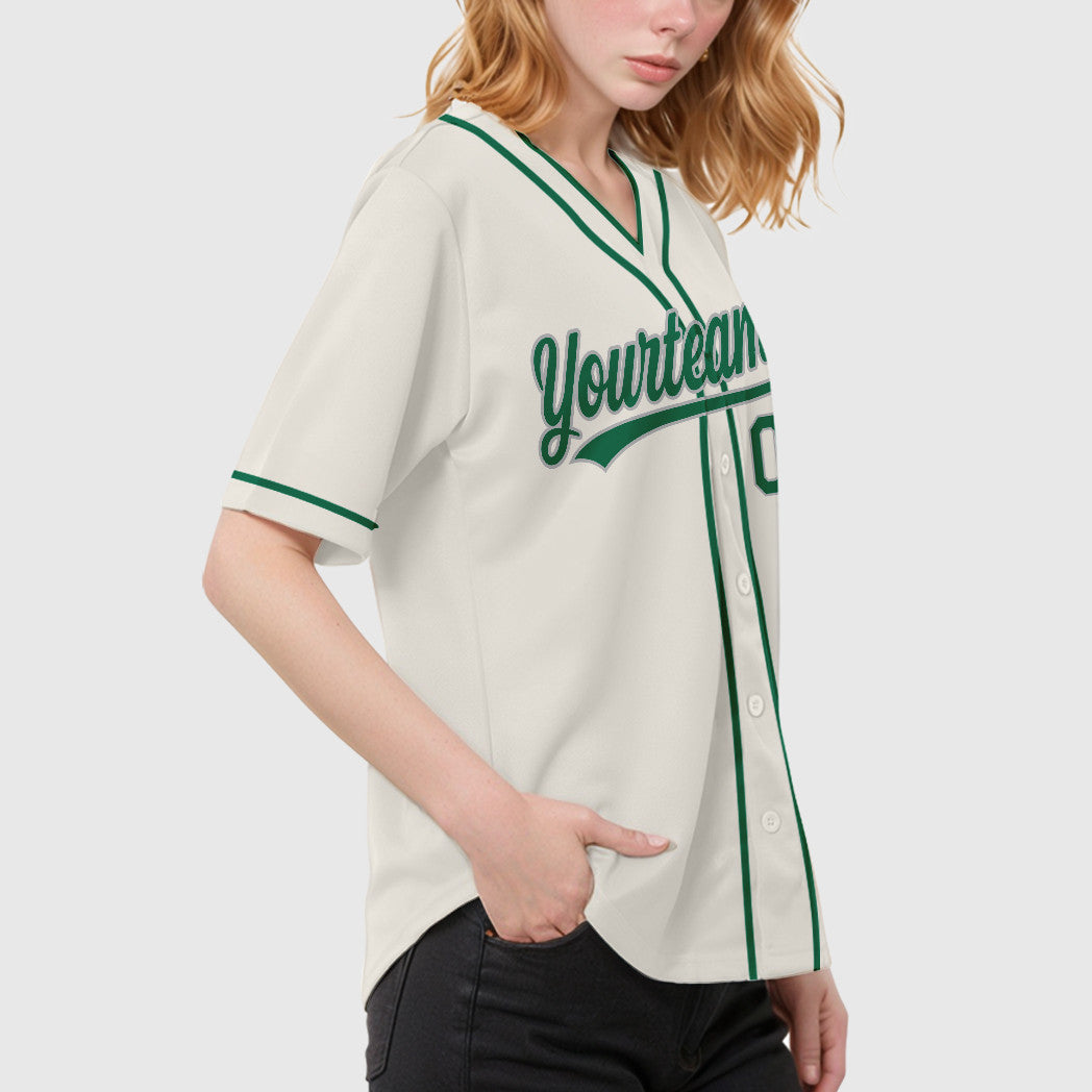 Custom Cream Gray Kelly Green Piping Baseball Jersey