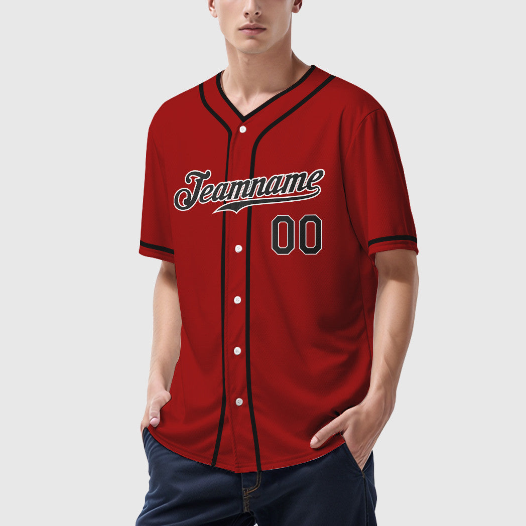 Custom Red White Black Piping Baseball Jersey