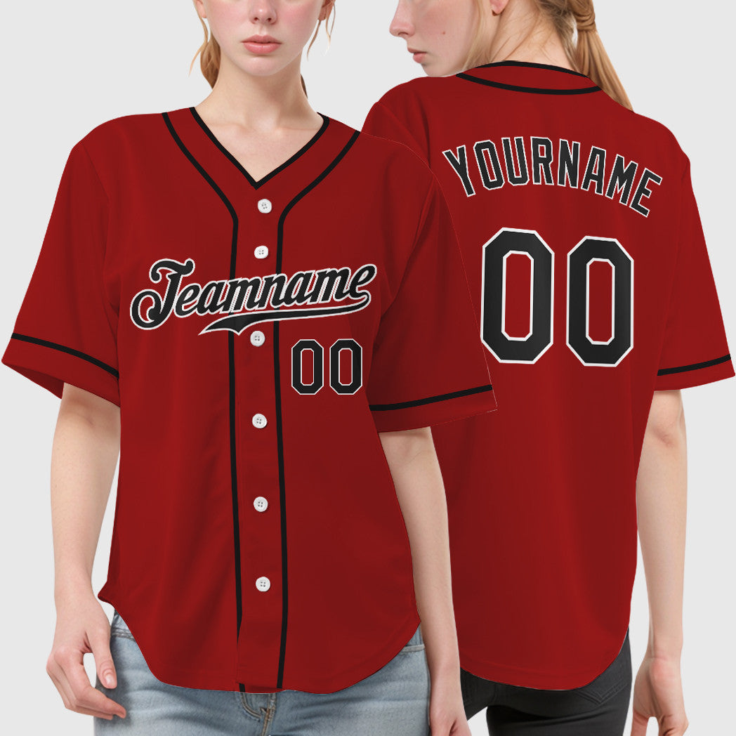 Custom Red White Black Piping Baseball Jersey