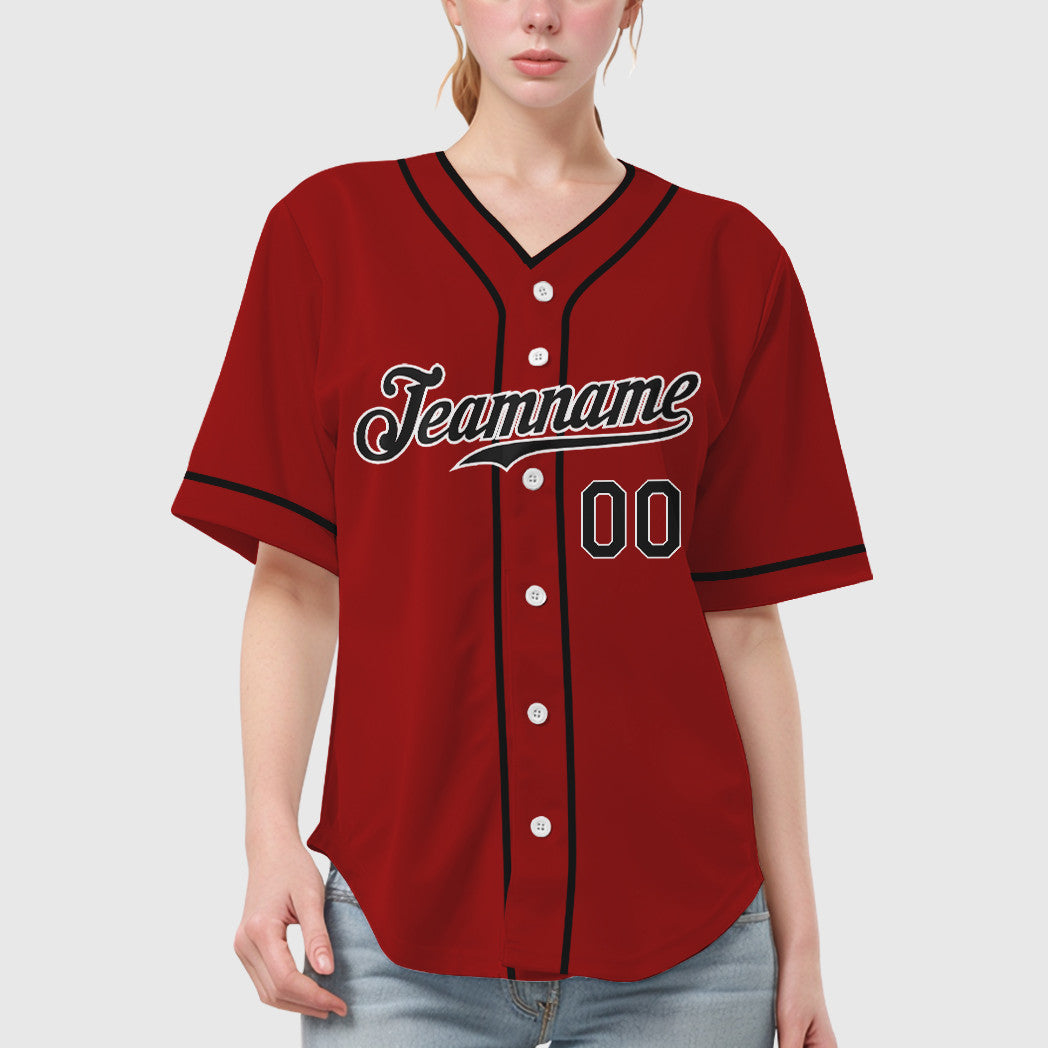 Custom Red White Black Piping Baseball Jersey