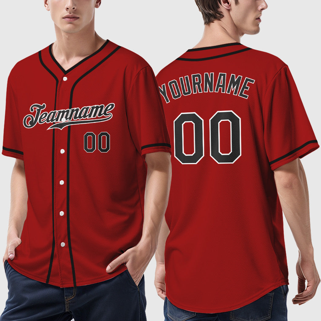 Custom Red White Black Piping Baseball Jersey