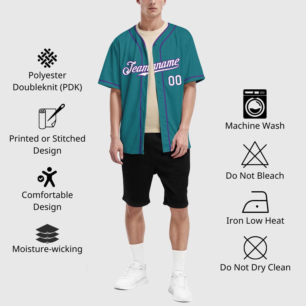 Custom Teal Purple White-Purple Piping Baseball Jersey