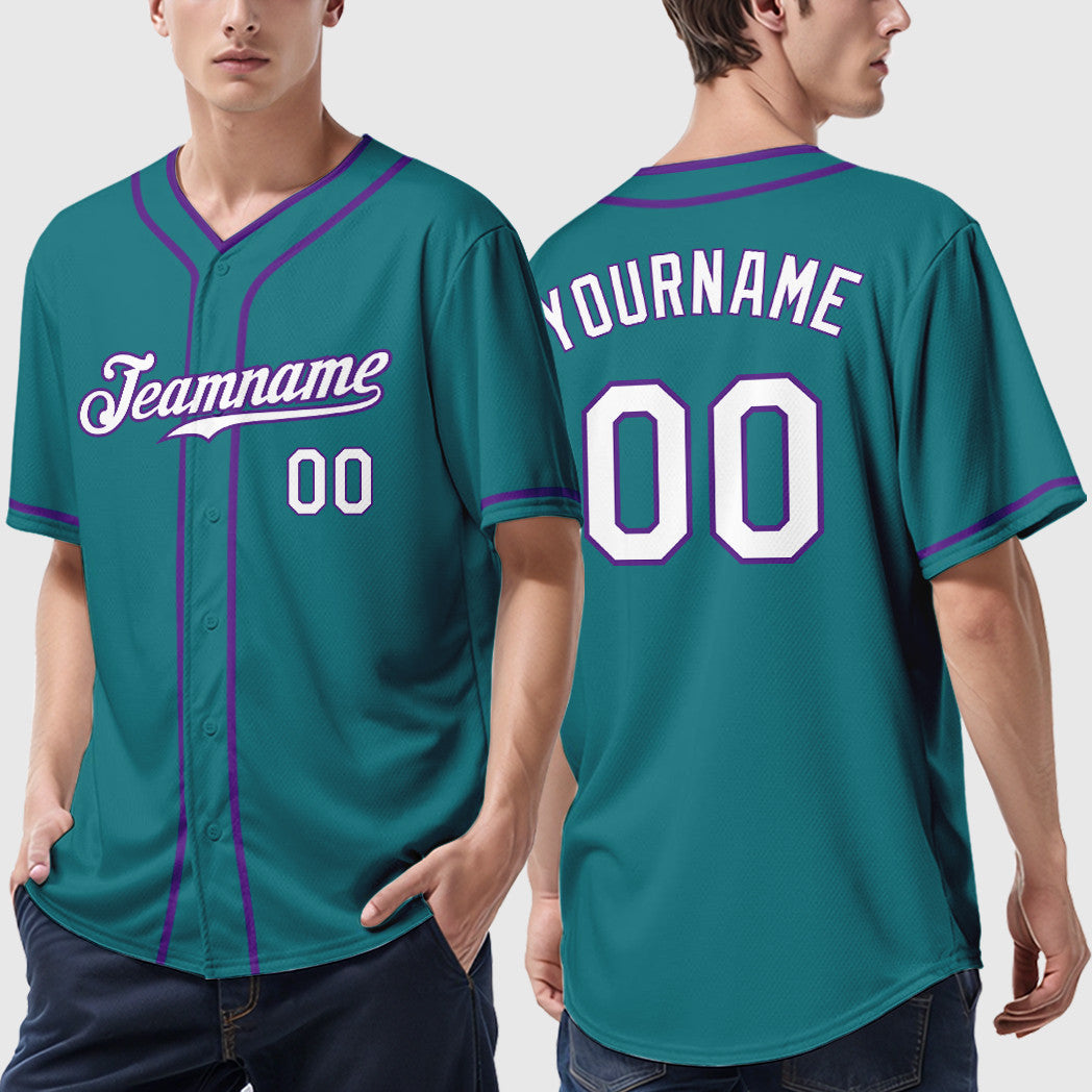 Custom Teal Purple White-Purple Piping Baseball Jersey