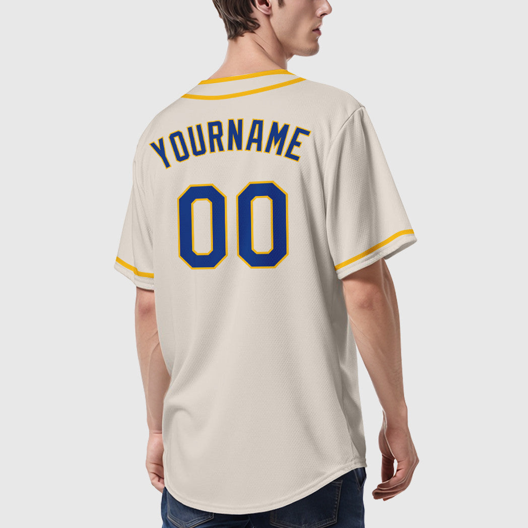 Custom Cream Royal Gold Piping Baseball Jersey