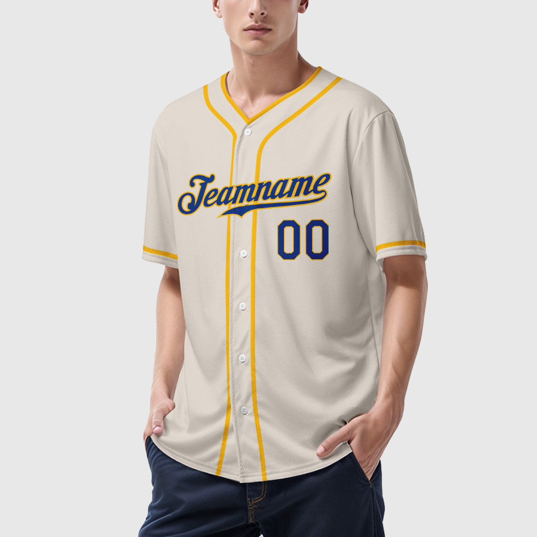 Custom Cream Royal Gold Piping Baseball Jersey