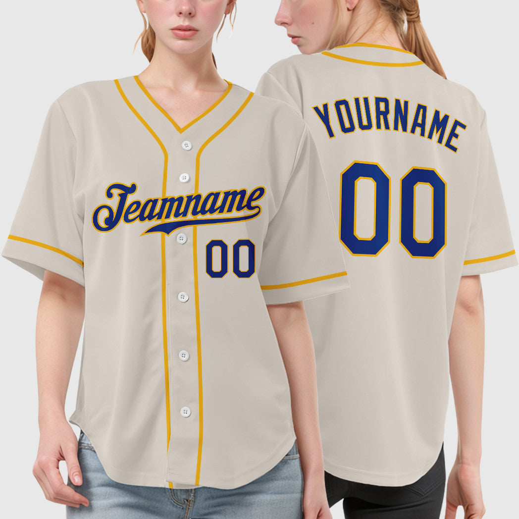 Custom Cream Royal Gold Piping Baseball Jersey