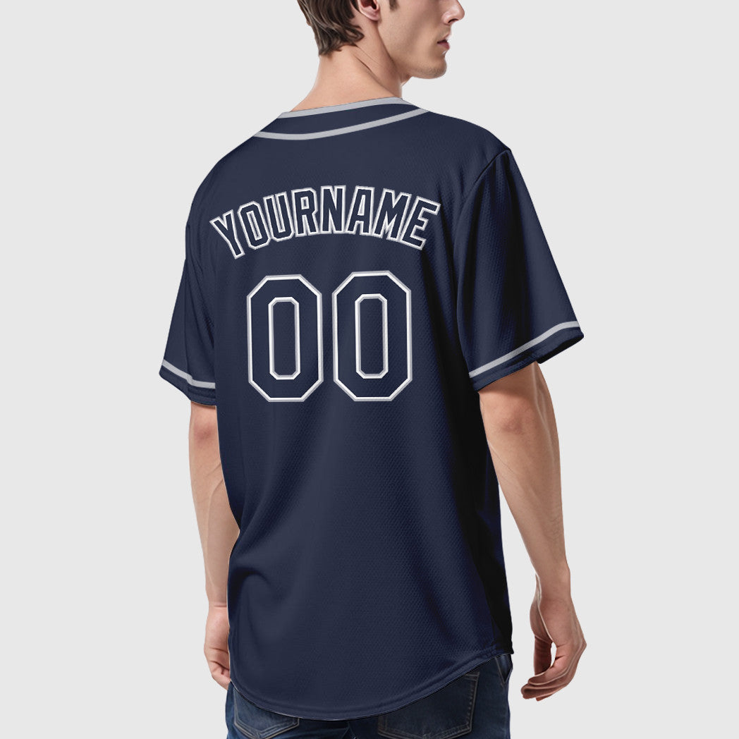 Custom Navy White Gray Piping Baseball Jersey