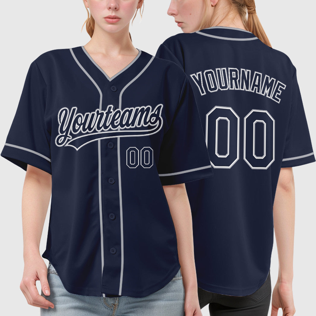 Custom Navy White Gray Piping Baseball Jersey