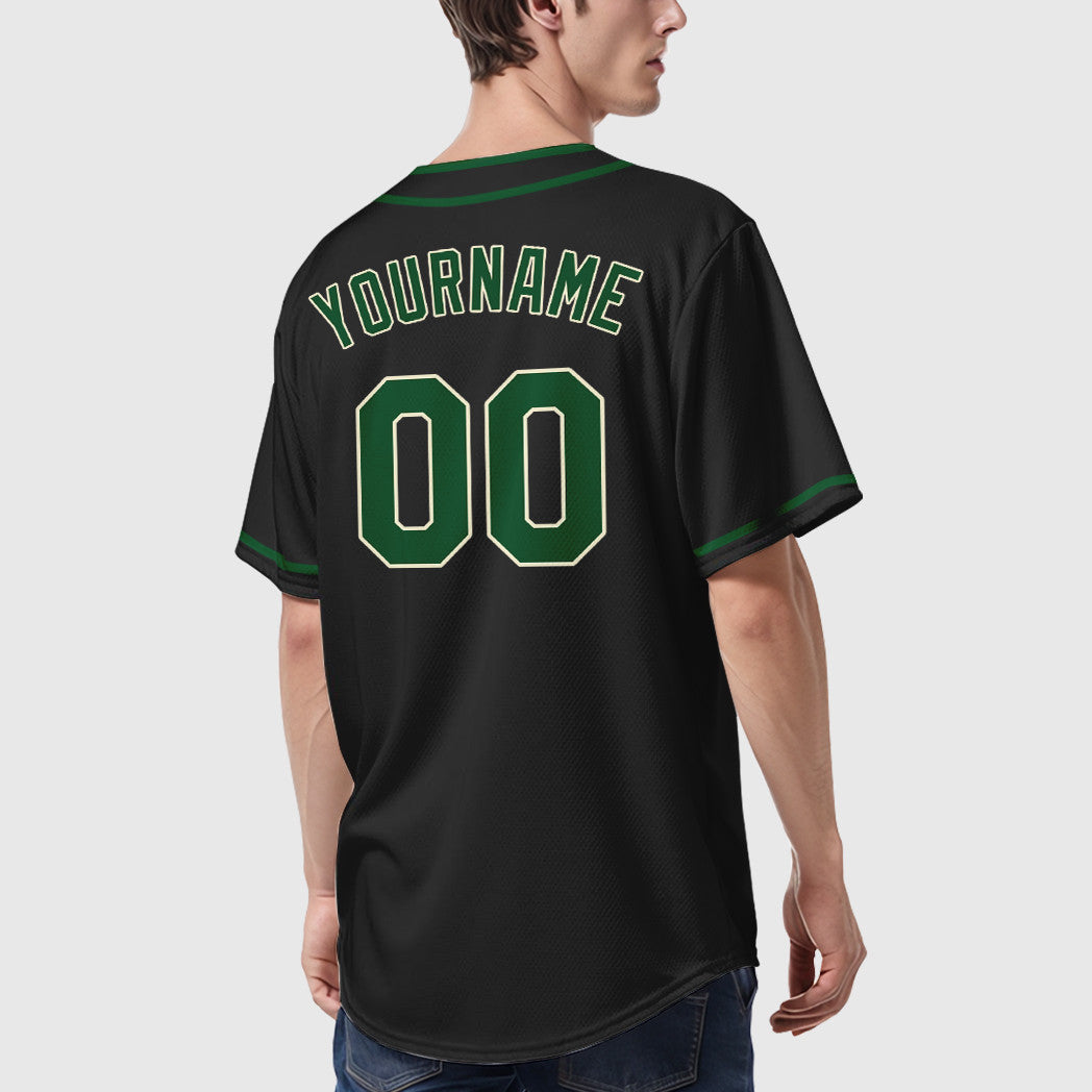 Custom Black Cream Green Piping Baseball Jersey