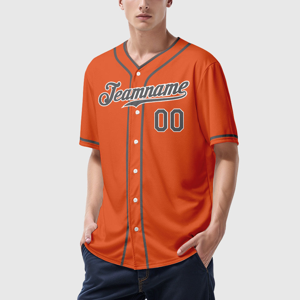 Custom Orange White Steel Gray Piping Baseball Jersey