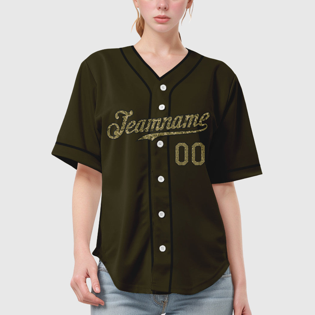 Custom Olive City Cream Camo-Black Piping Salute To Service Baseball Jersey