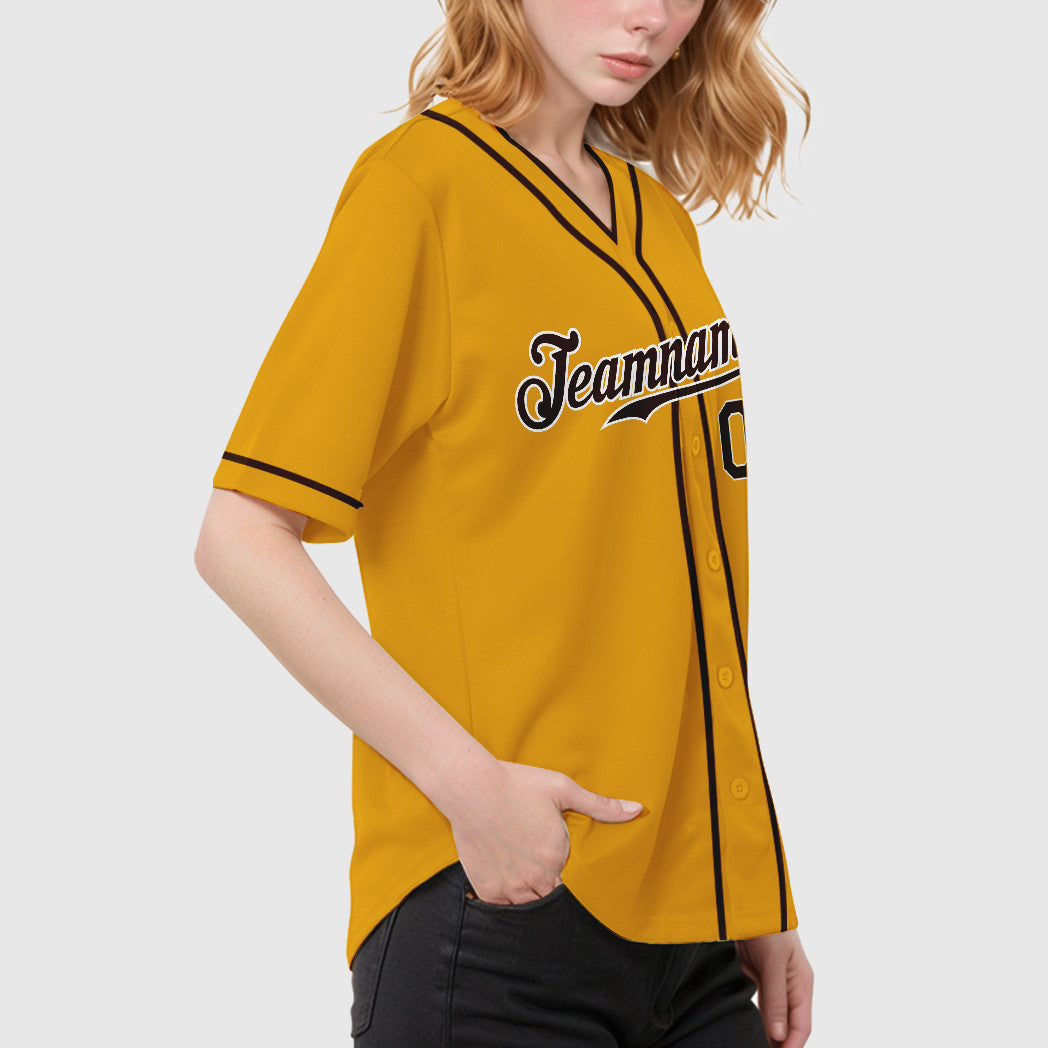 Custom Gold Brown Brown-White Piping Baseball Jersey