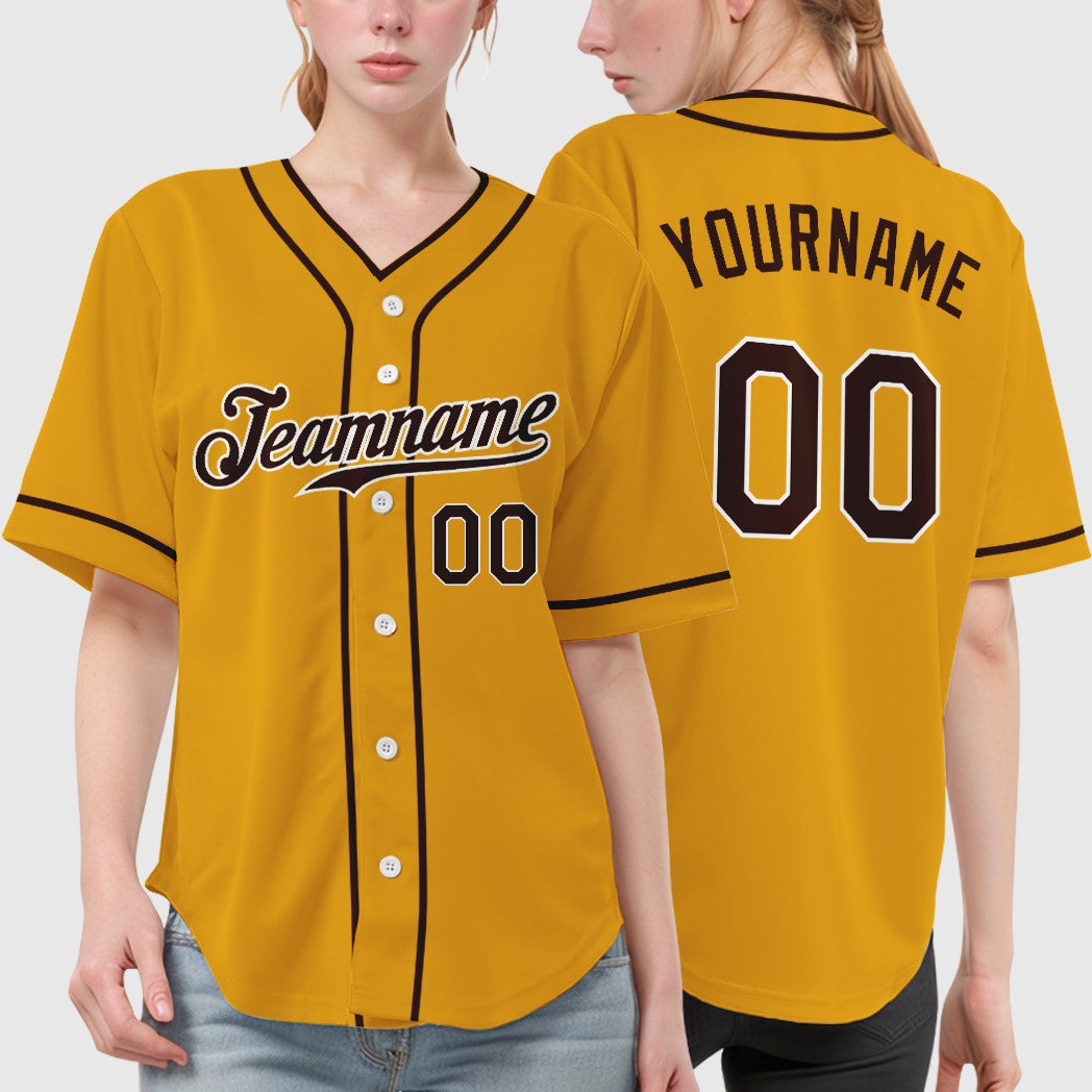 Custom Gold Brown Brown-White Piping Baseball Jersey