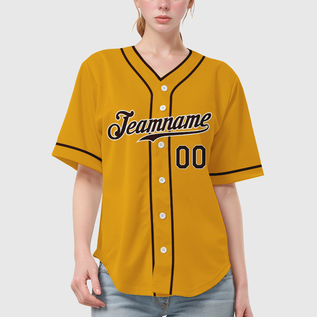 Custom Gold Brown Brown-White Piping Baseball Jersey